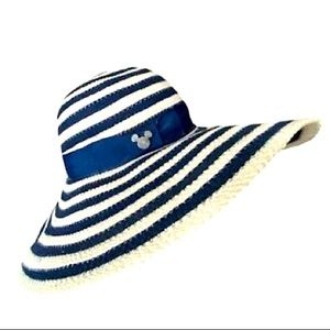Disney Official Mickey cotton wide brim navy striped floppy hat